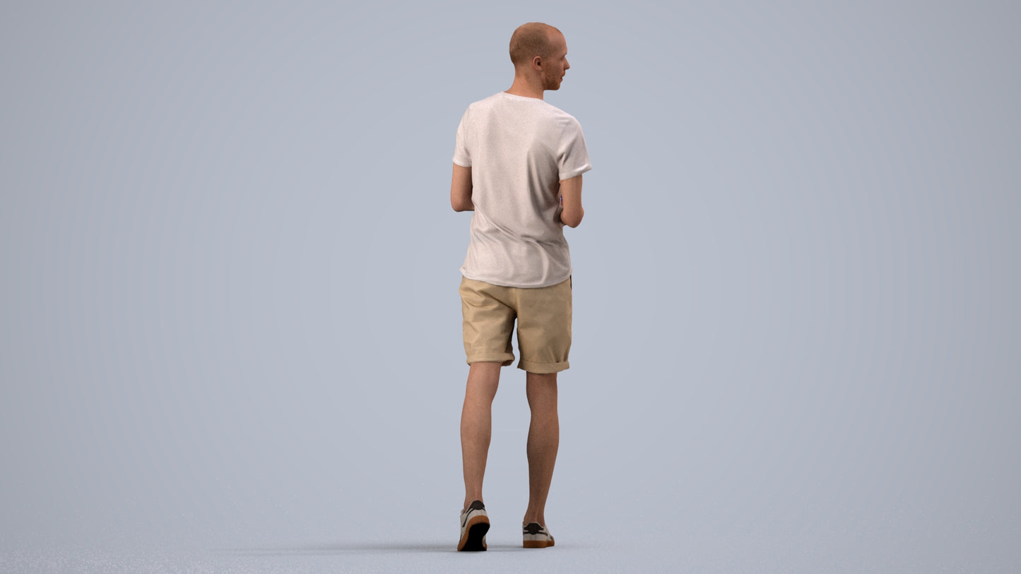 realistic 3D people man casual standing, render-ready for V-Ray and Corona, FBX OBJ, side view render