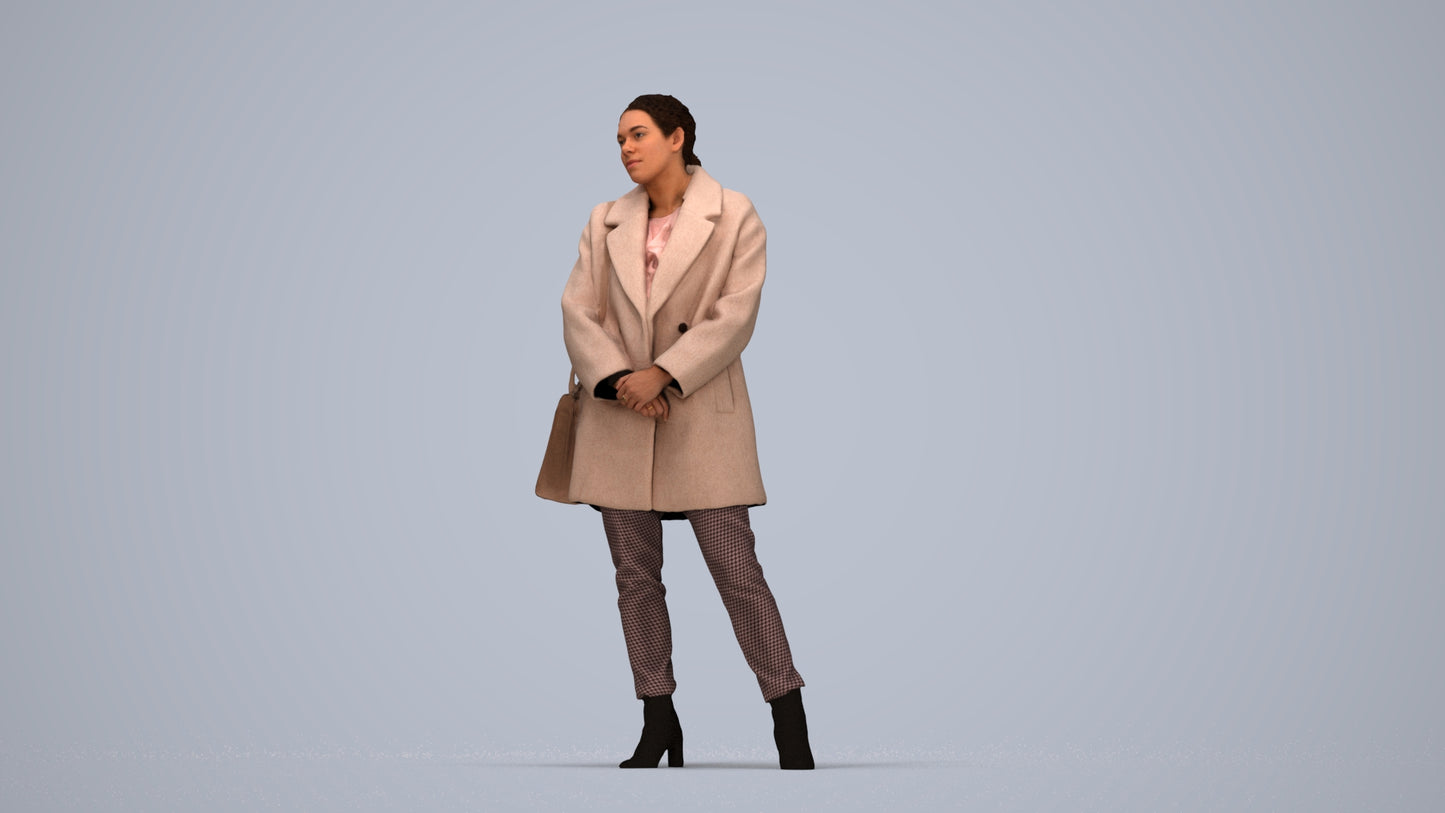 scanned 3D woman business standing, photogrammetry people for Enscape and V-Ray, top-down view render