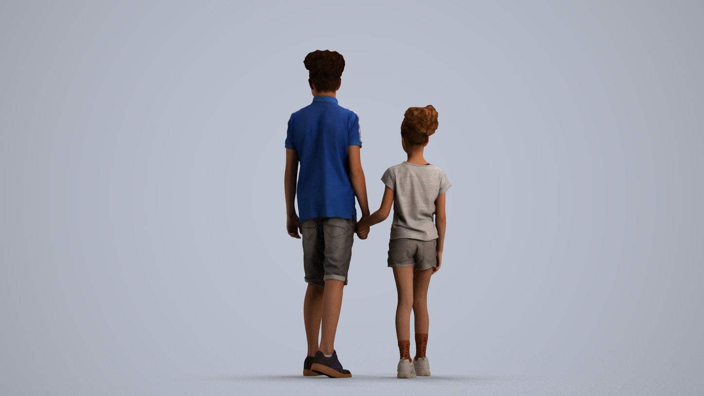 3D human model girl casual kids, photogrammetry scanned person for archviz, front view render