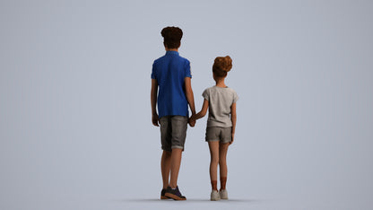 3D human model girl casual kids, photogrammetry scanned person for archviz, front view render