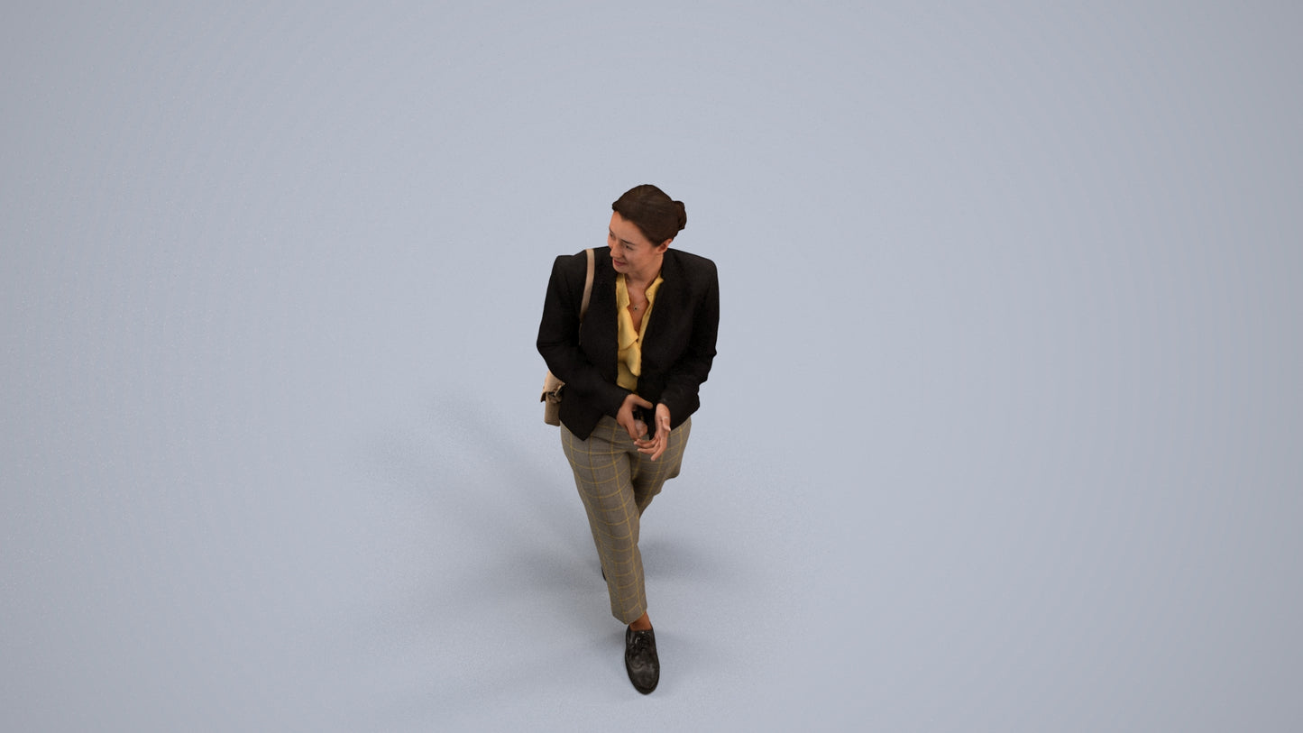 realistic 3D human woman business walking, archviz people FBX OBJ for Blender, back view render