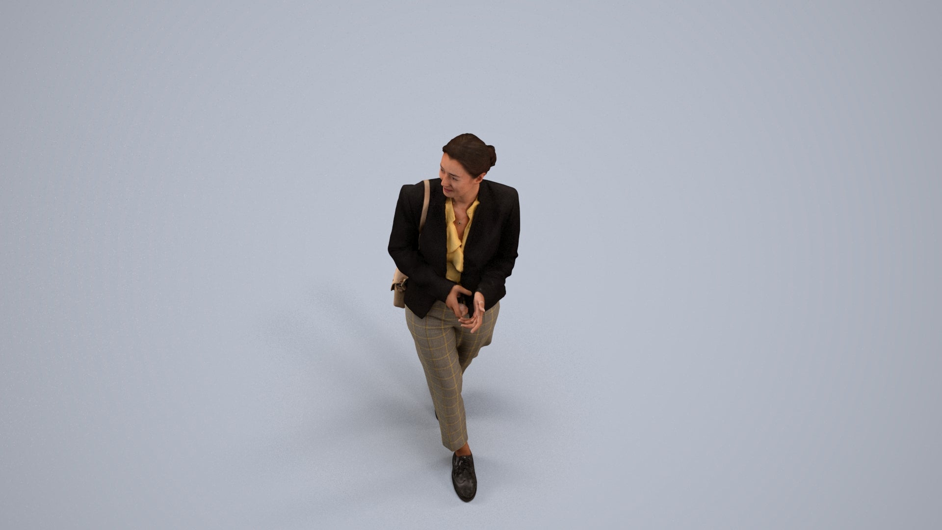 realistic 3D human woman business walking, archviz people FBX OBJ for Blender, back view render