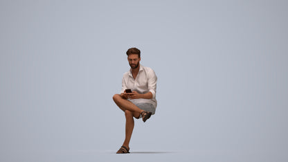 realistic 3D man casual sitting, scanned archviz people for Blender and 3ds Max, top-down view render
