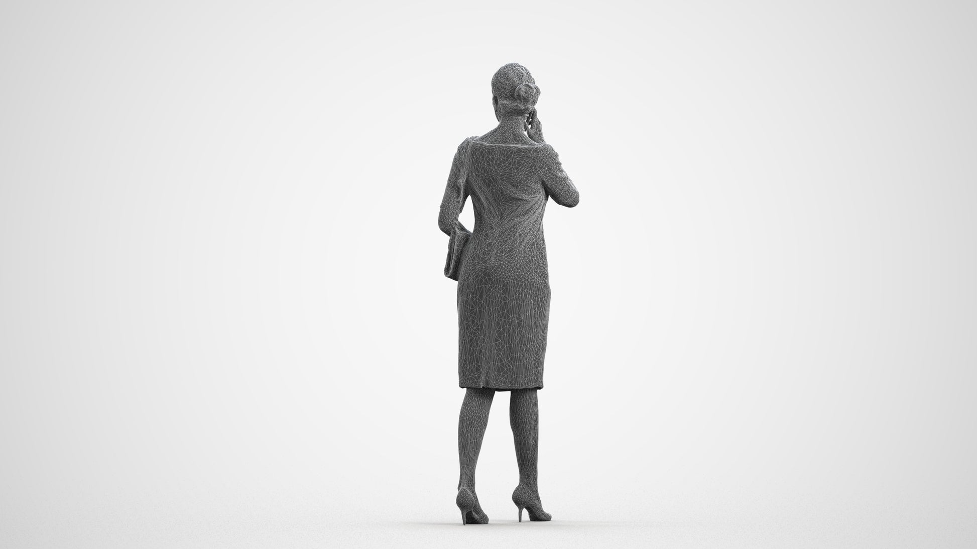 photogrammetry 3D woman casual standing, realistic human model archviz FBX, wireframe front view