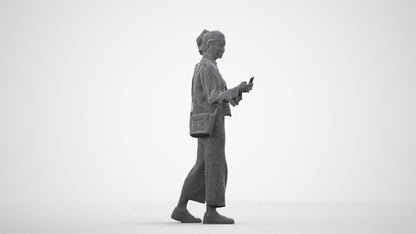 3D people model woman casual walking, scanned human for 3ds Max rendering, wireframe side view
