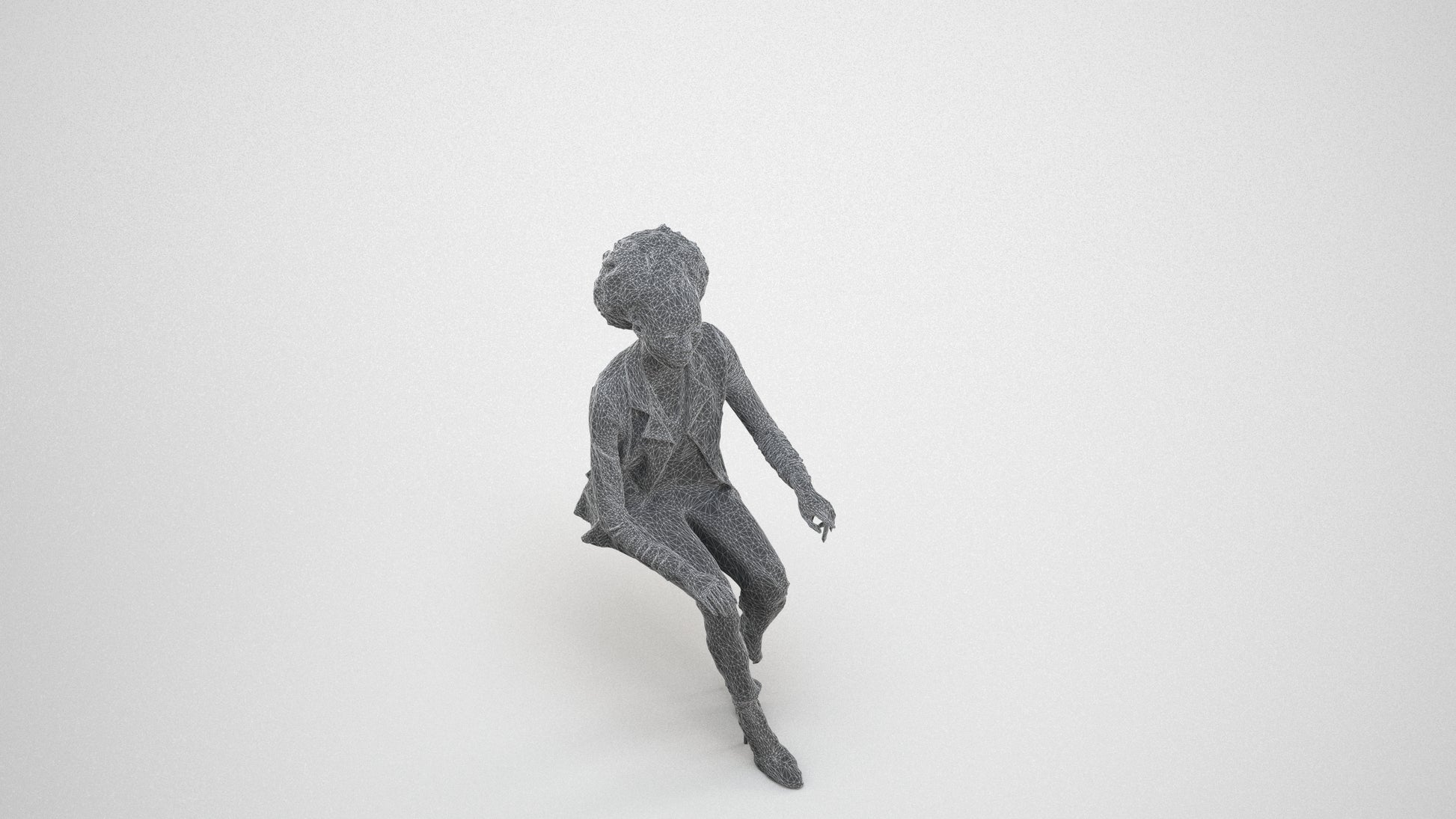 3D scanned woman sitting business, photorealistic archviz people for Enscape and SketchUp, wireframe three-quarter view