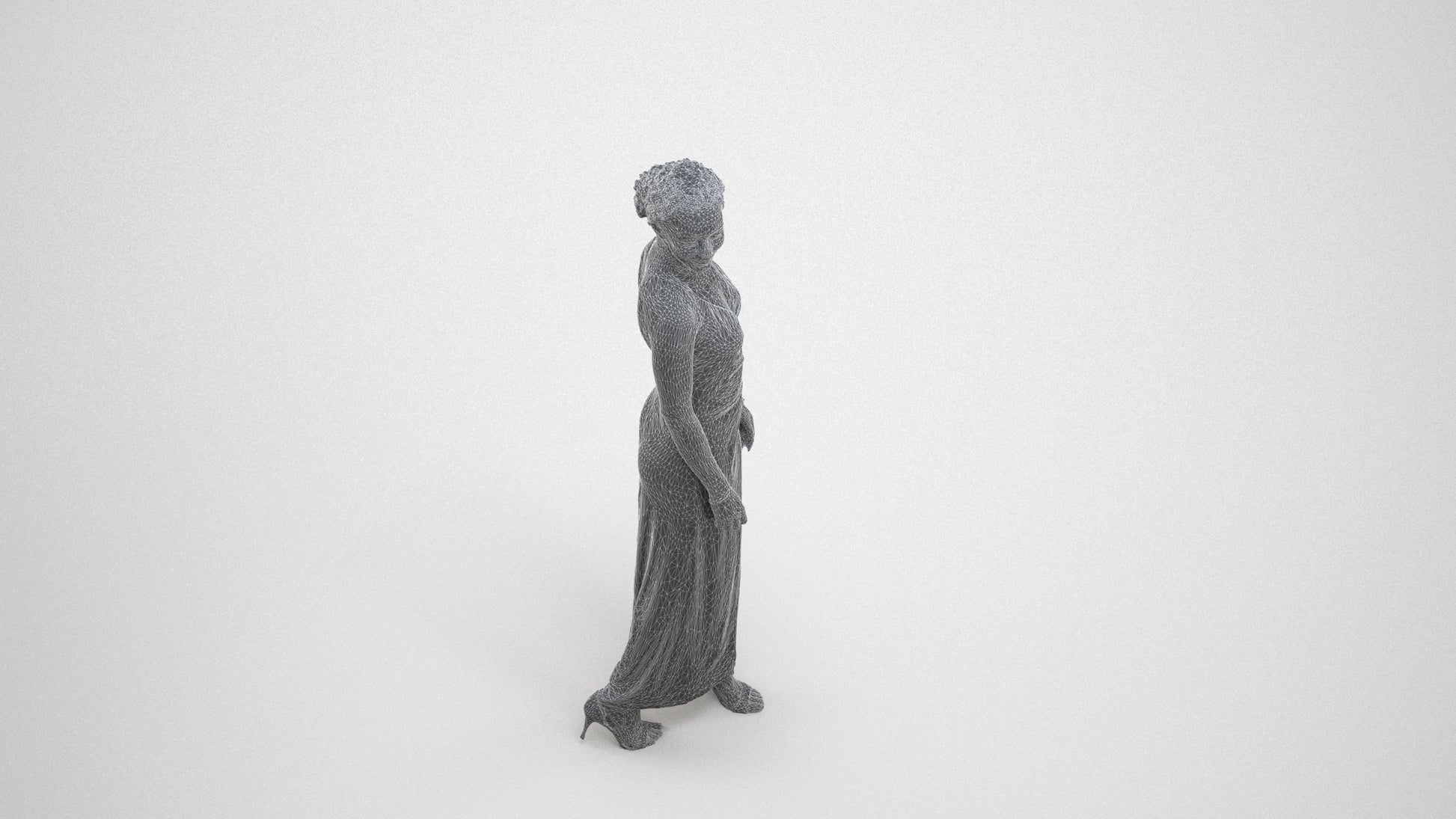 3D people model woman formal formalaffairs, scanned human for 3ds Max rendering, wireframe three-quarter view