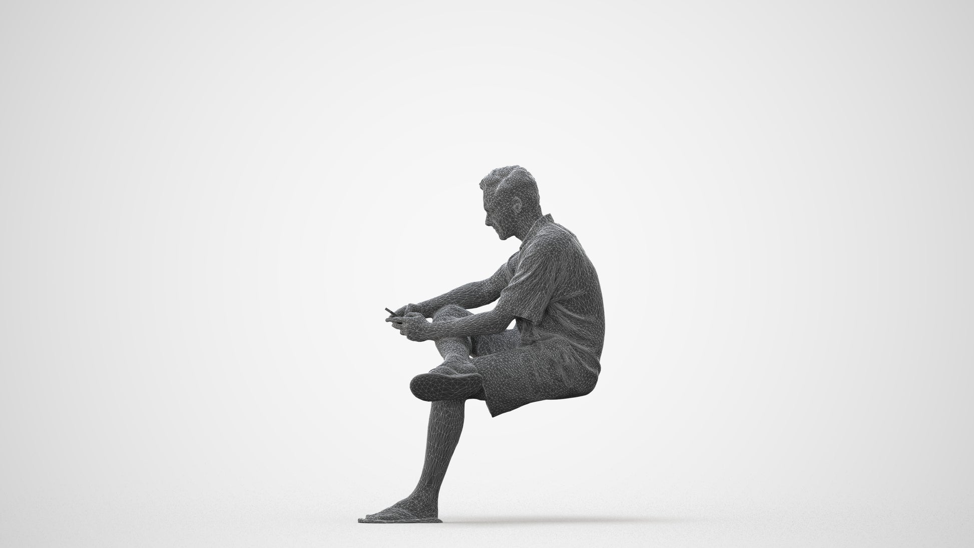 realistic 3D man casual sitting, scanned archviz people for Blender and 3ds Max, square thumbnail