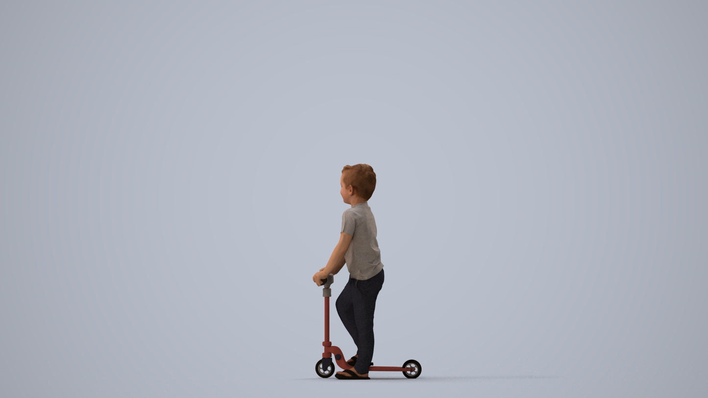 3D people model boy casual kids, scanned human for 3ds Max rendering, three-quarter view render