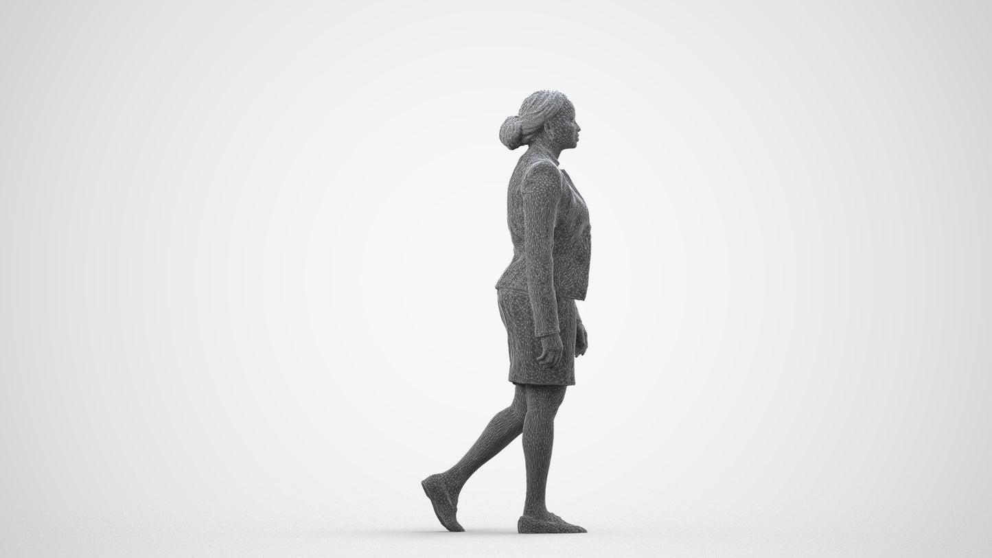 realistic 3D human woman business walking, archviz people FBX OBJ for Blender, wireframe side view