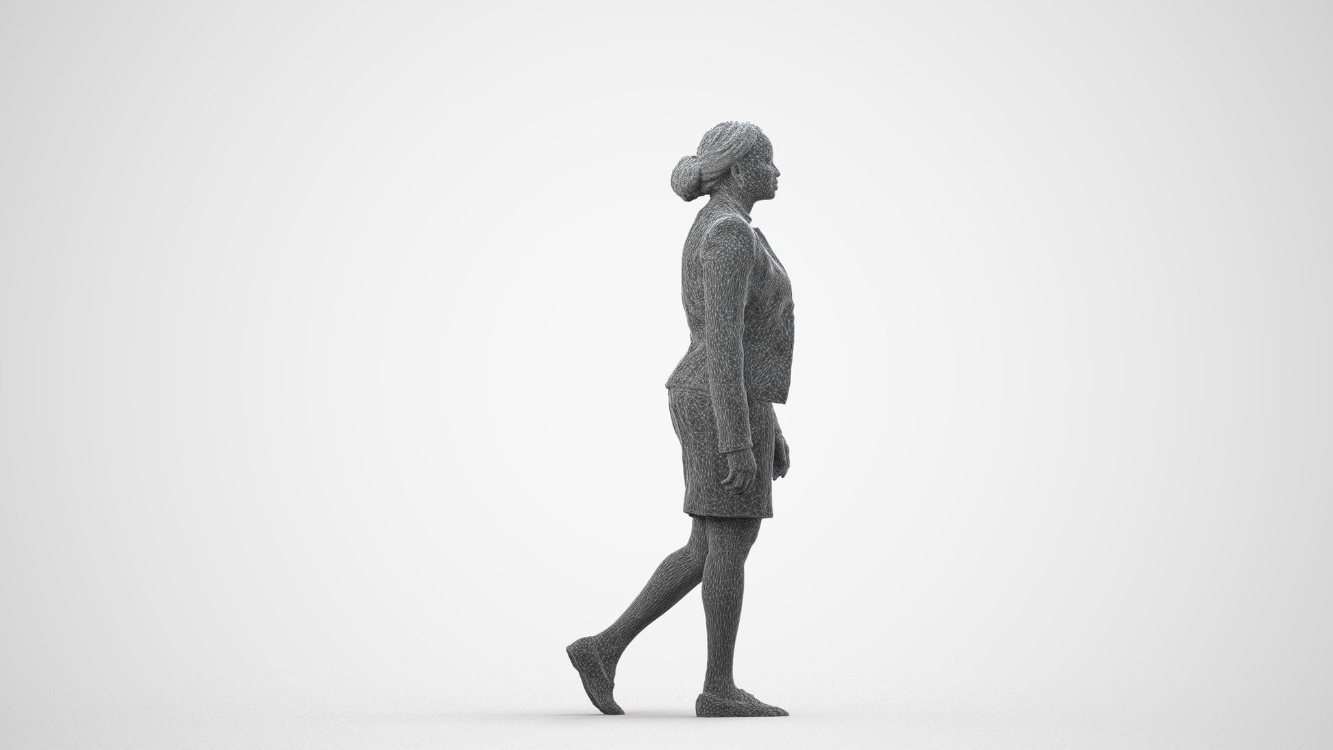 realistic 3D human woman business walking, archviz people FBX OBJ for Blender, wireframe side view