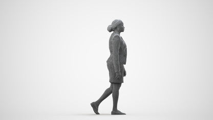 realistic 3D human woman business walking, archviz people FBX OBJ for Blender, wireframe side view