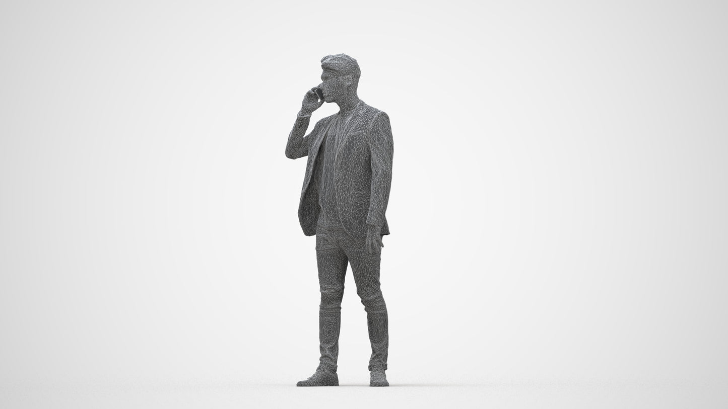 realistic 3D human man casual standing, archviz people FBX OBJ for Blender, wireframe back view