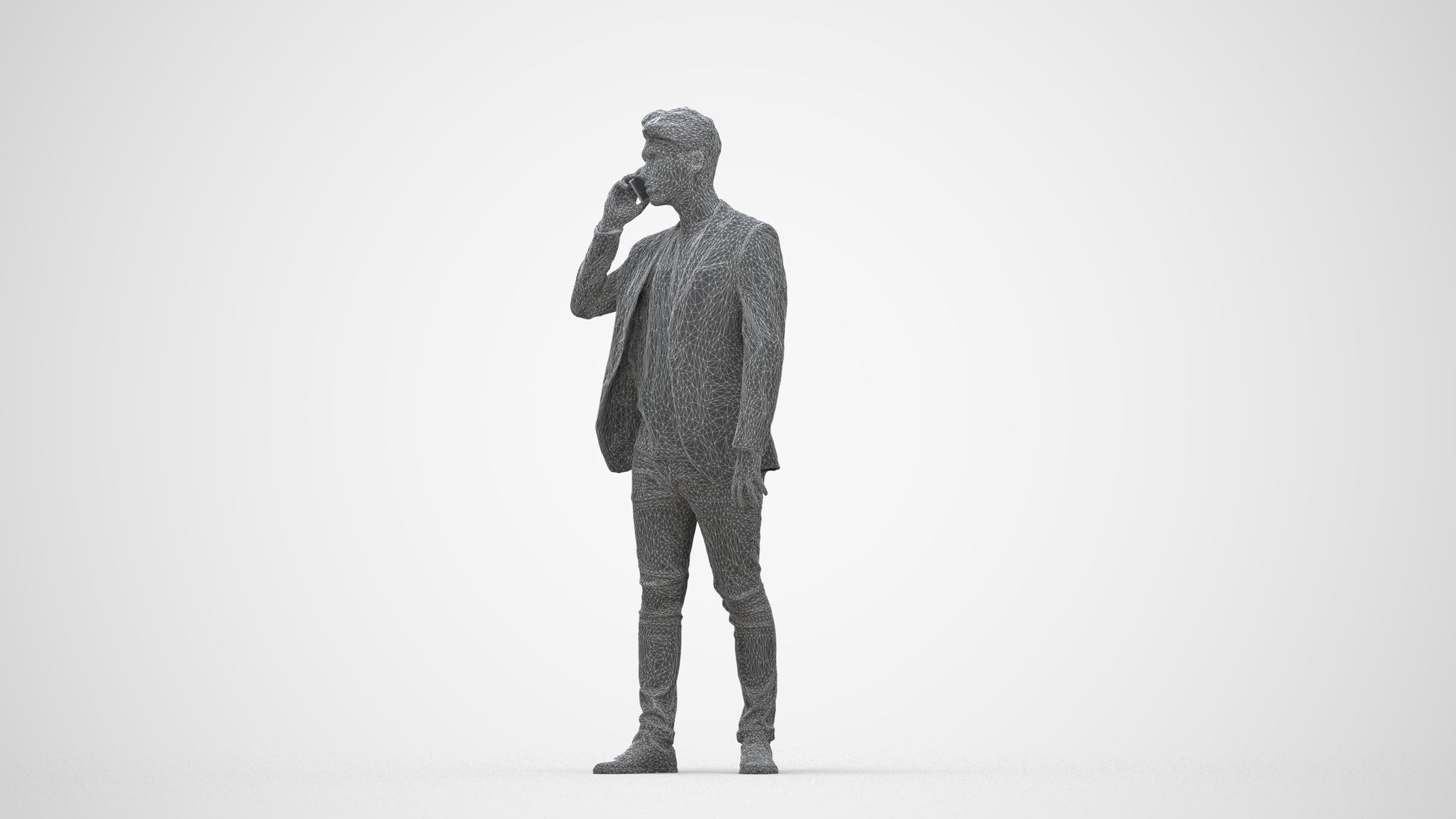 realistic 3D human man casual standing, archviz people FBX OBJ for Blender, wireframe back view
