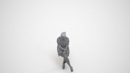 3D people model woman casual sitting, scanned human for 3ds Max rendering, wireframe three-quarter view
