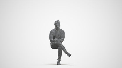 realistic 3D people man casual sitting, render-ready for V-Ray and Corona, FBX OBJ, three-quarter front view render