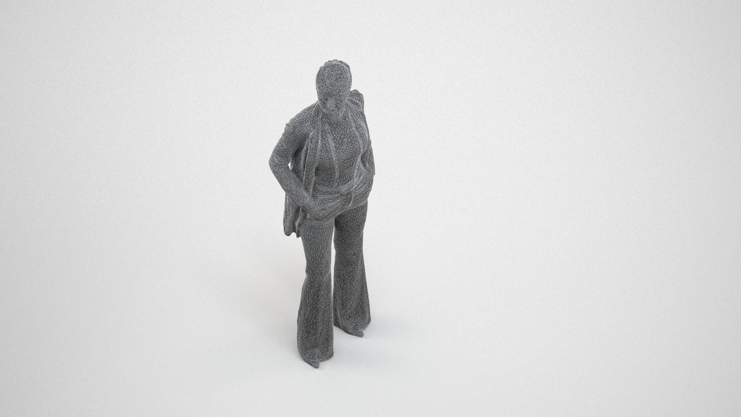 3D people model woman business standing, scanned human for 3ds Max rendering, wireframe three-quarter view