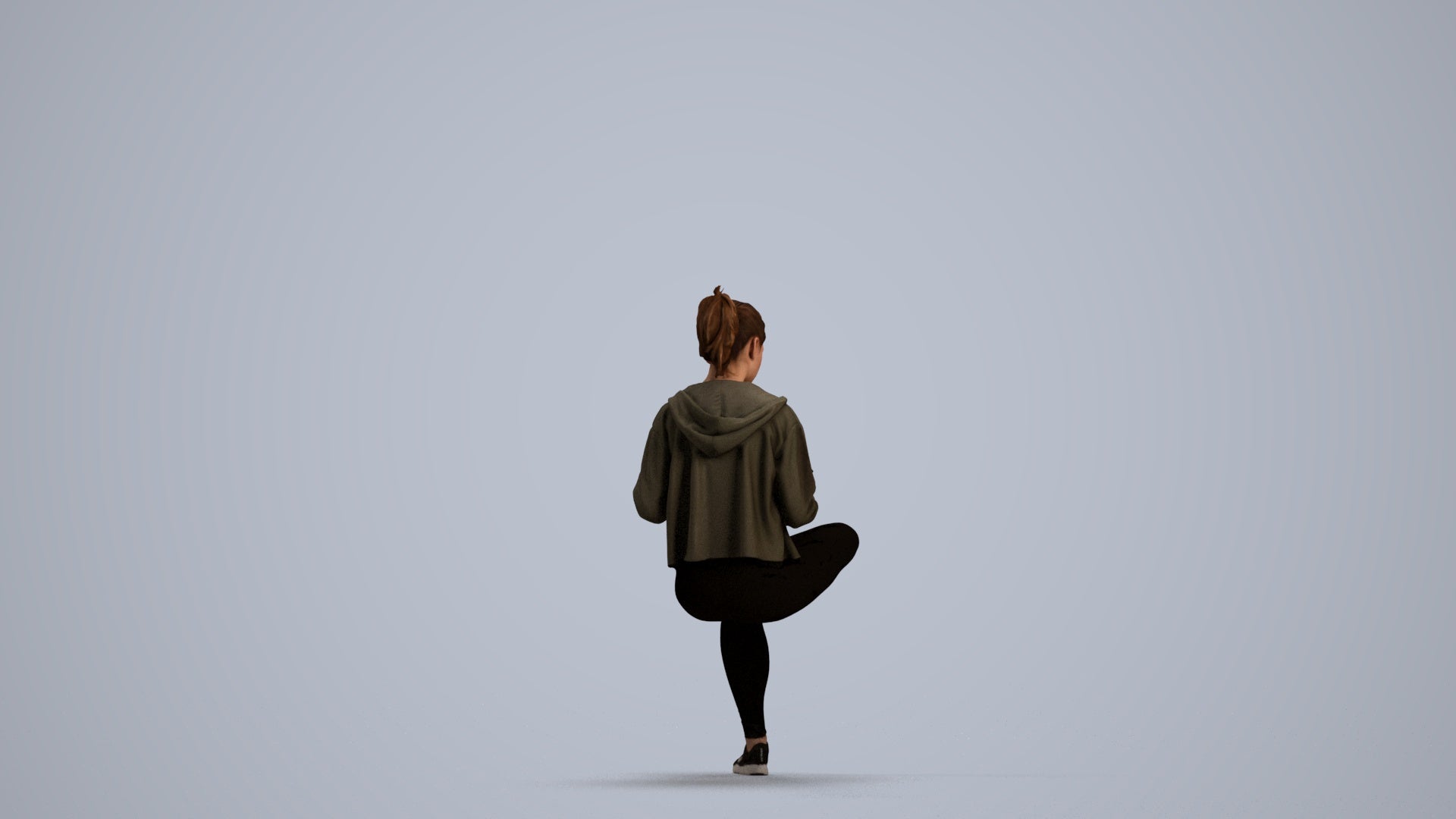 realistic 3D woman sport sitting, scanned archviz people for Blender and 3ds Max, front view render