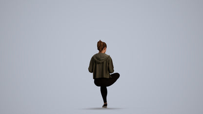 realistic 3D woman sport sitting, scanned archviz people for Blender and 3ds Max, front view render