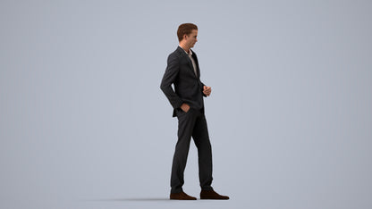 3D scanned man standing business, photorealistic archviz people for Enscape and SketchUp, side view render
