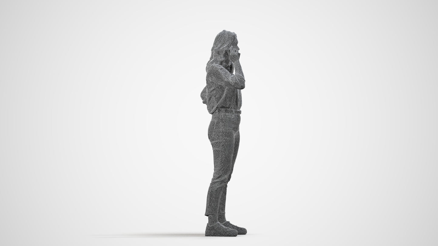 photogrammetry 3D woman casual standing, realistic human model archviz FBX, wireframe side view