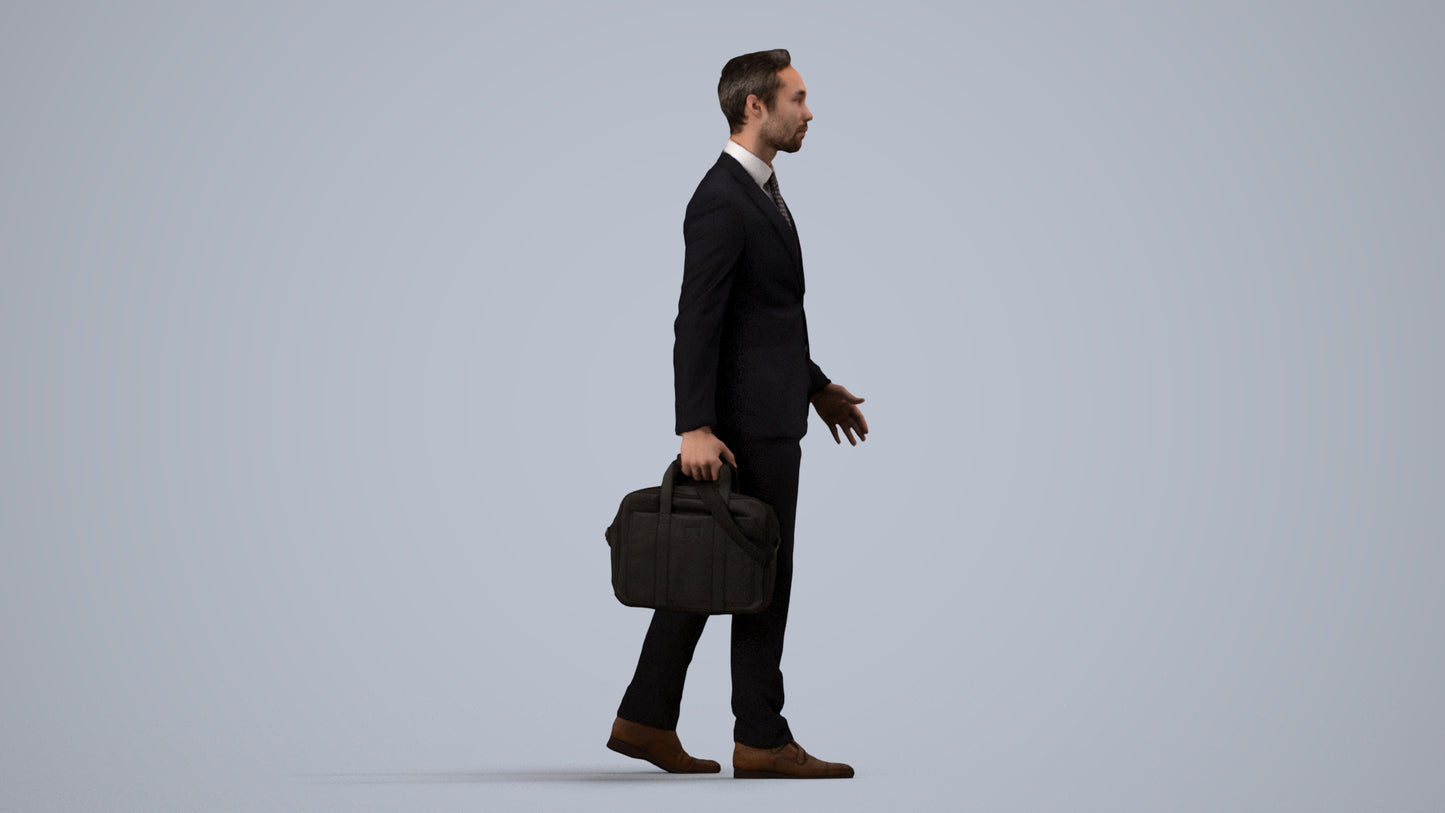 scanned 3D man formal business, photogrammetry people for Enscape and V-Ray, side view render
