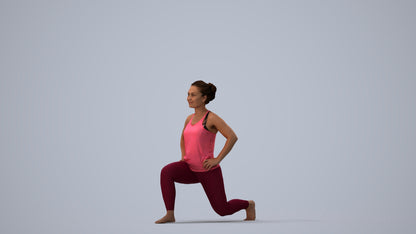 3D human model woman sport, photogrammetry scanned person for archviz, three-quarter view render