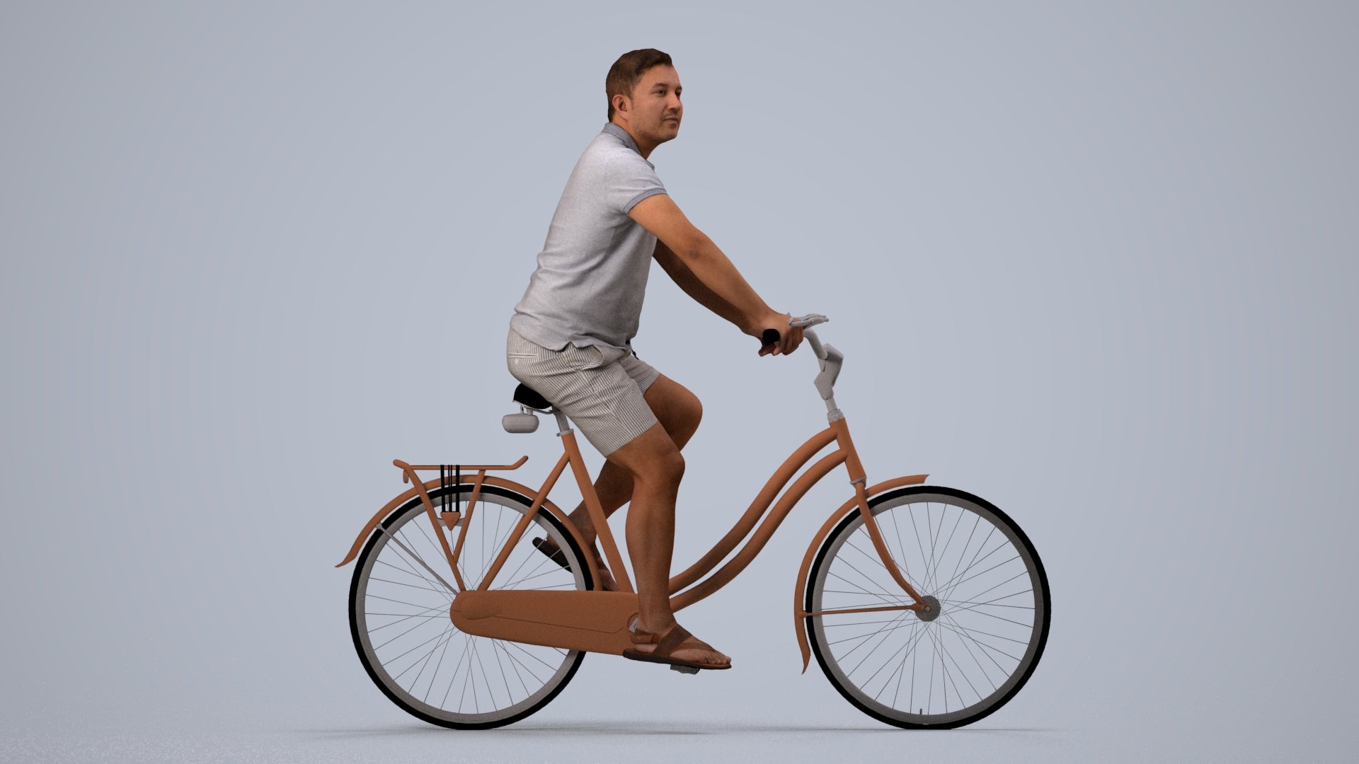 scanned 3D man casual cycling, photogrammetry people for Enscape and V-Ray, side view render
