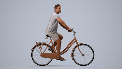 scanned 3D man casual cycling, photogrammetry people for Enscape and V-Ray, side view render