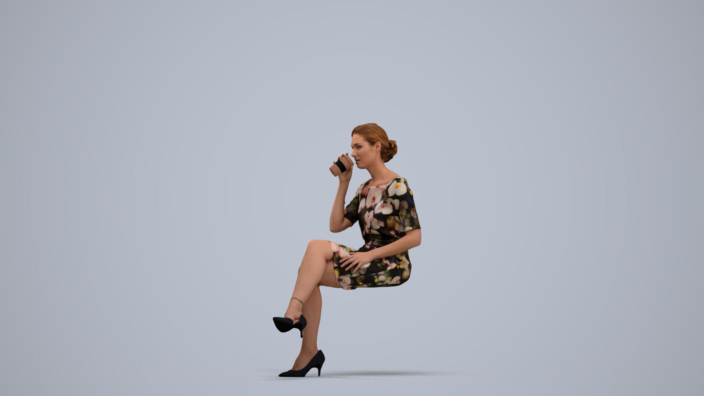 realistic 3D people woman casual sitting, render-ready for V-Ray and Corona, FBX OBJ, standing pose render