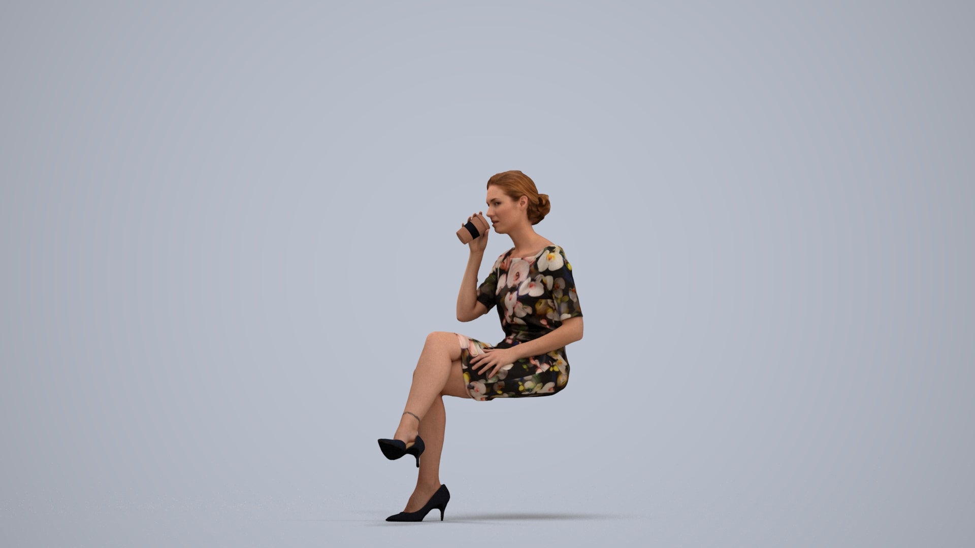 realistic 3D people woman casual sitting, render-ready for V-Ray and Corona, FBX OBJ, standing pose render