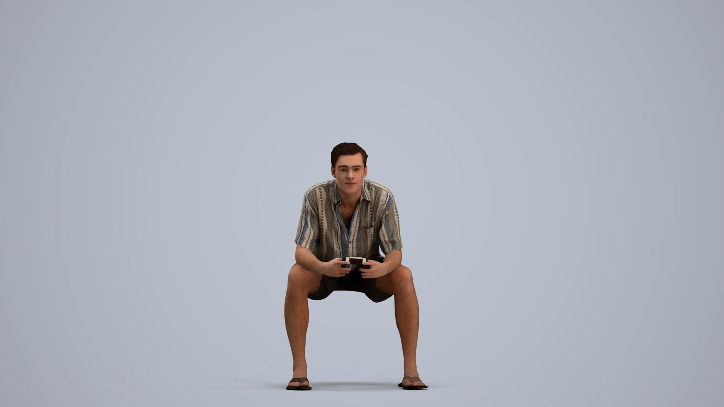 scanned 3D man casual sitting, photogrammetry people for Enscape and V-Ray, standing pose render