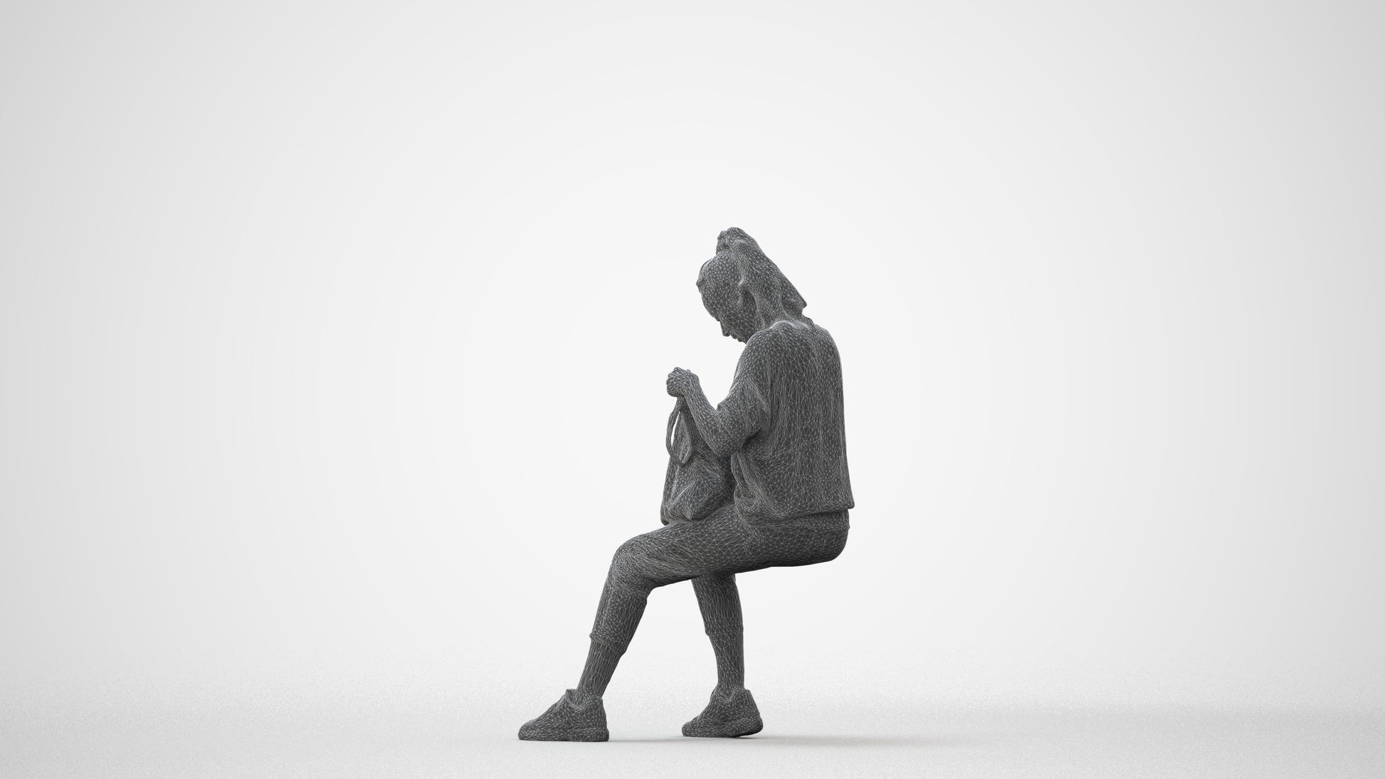 photogrammetry 3D woman casual sitting, realistic human model archviz FBX, square thumbnail