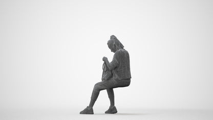 photogrammetry 3D woman casual sitting, realistic human model archviz FBX, square thumbnail