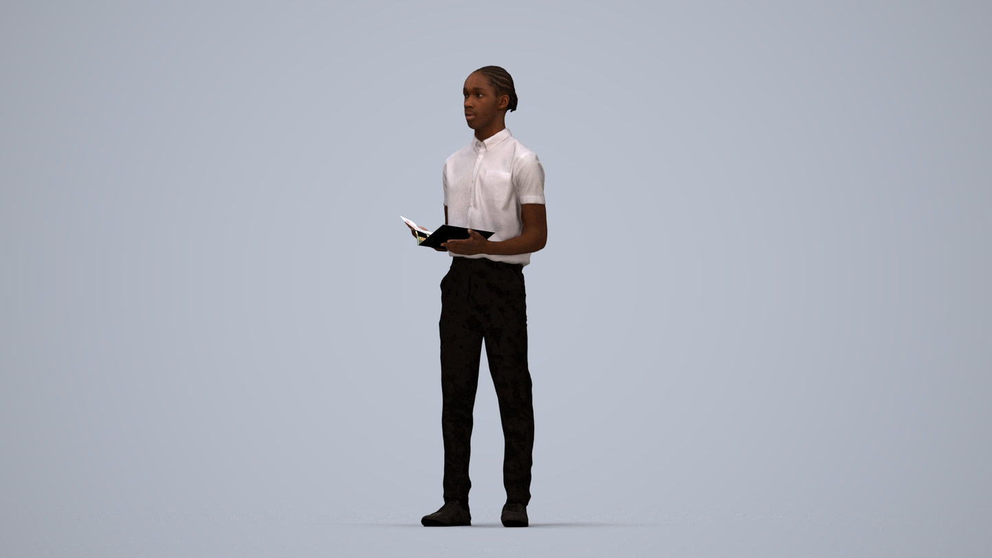 realistic 3D boy hospitality, scanned archviz people for Blender and 3ds Max, top-down view render