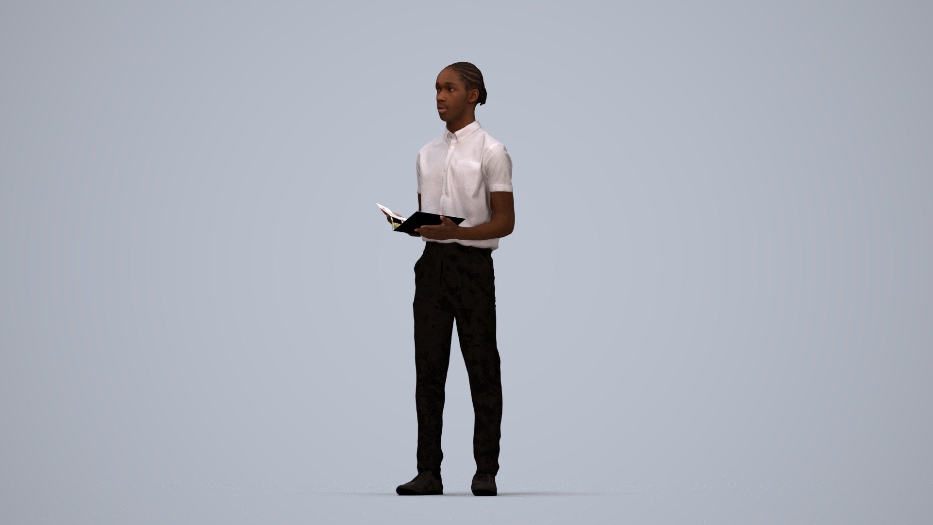 realistic 3D boy hospitality, scanned archviz people for Blender and 3ds Max, top-down view render