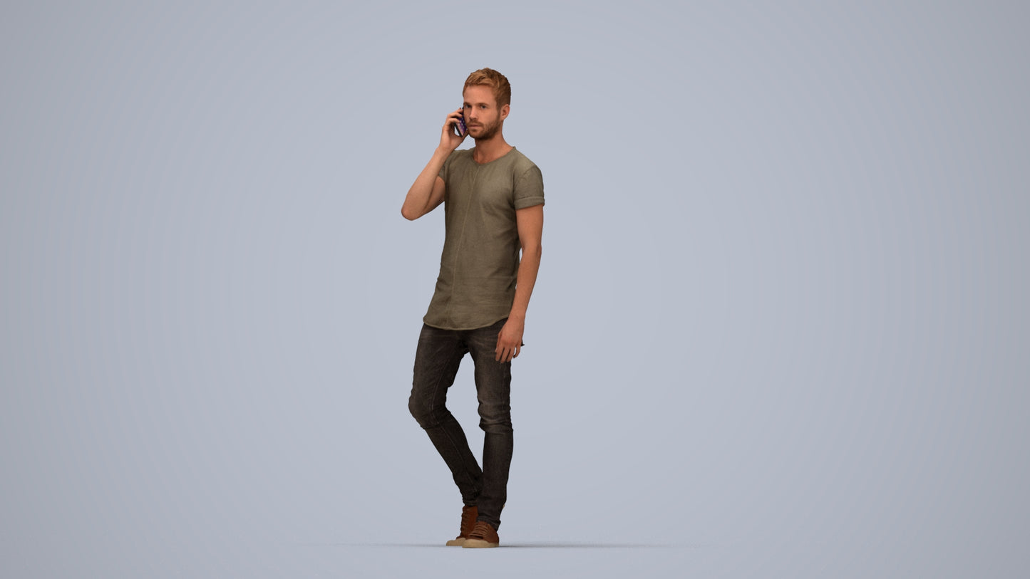 scanned 3D man casual walking, photogrammetry people for Enscape and V-Ray, top-down view render