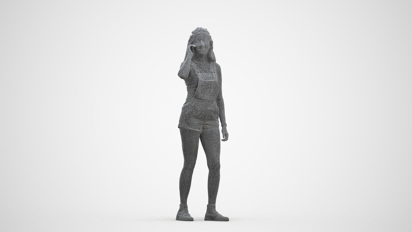 realistic 3D woman casual standing, scanned archviz people for Blender and 3ds Max, three-quarter front view render