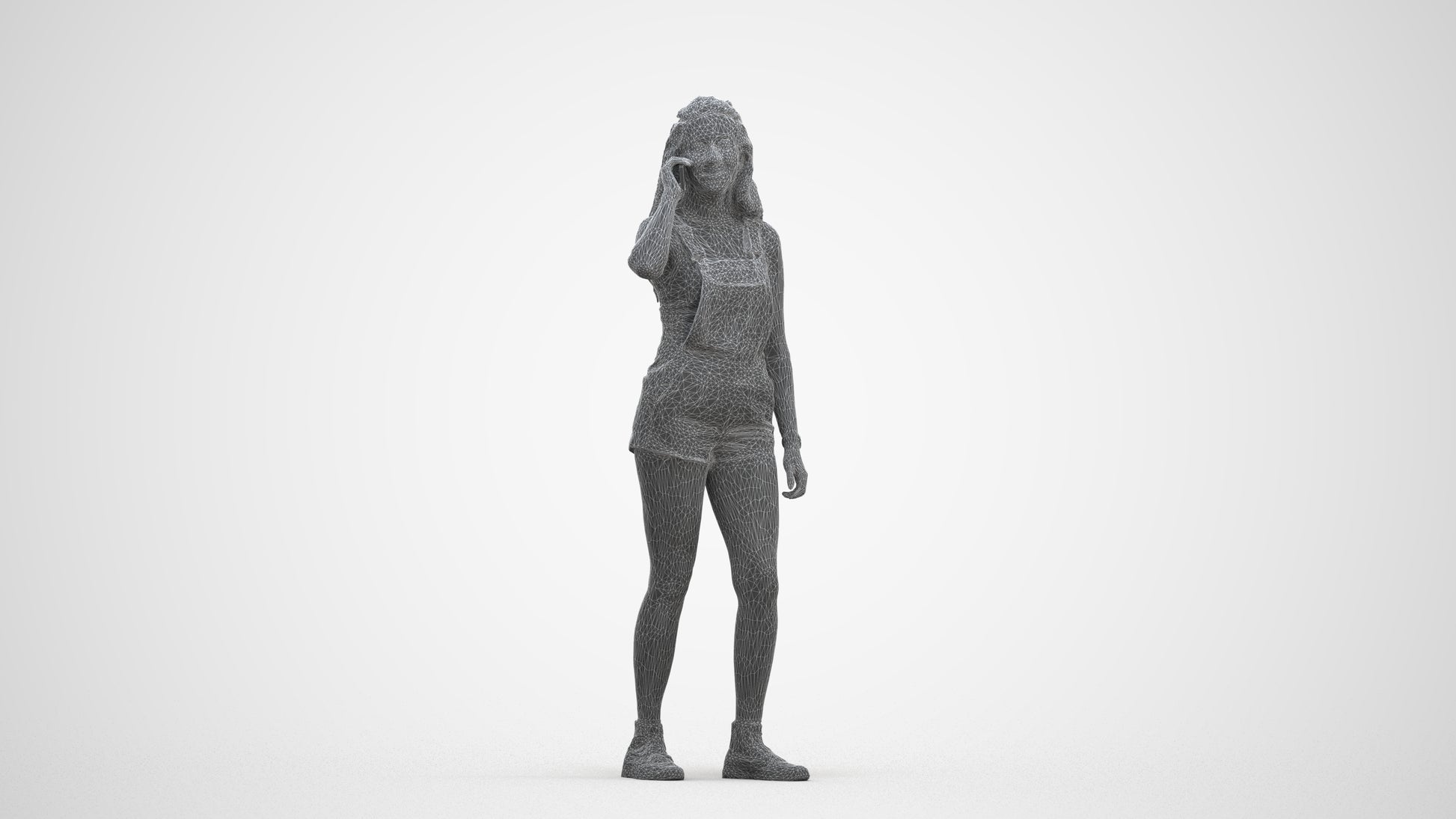 realistic 3D woman casual standing, scanned archviz people for Blender and 3ds Max, three-quarter front view render