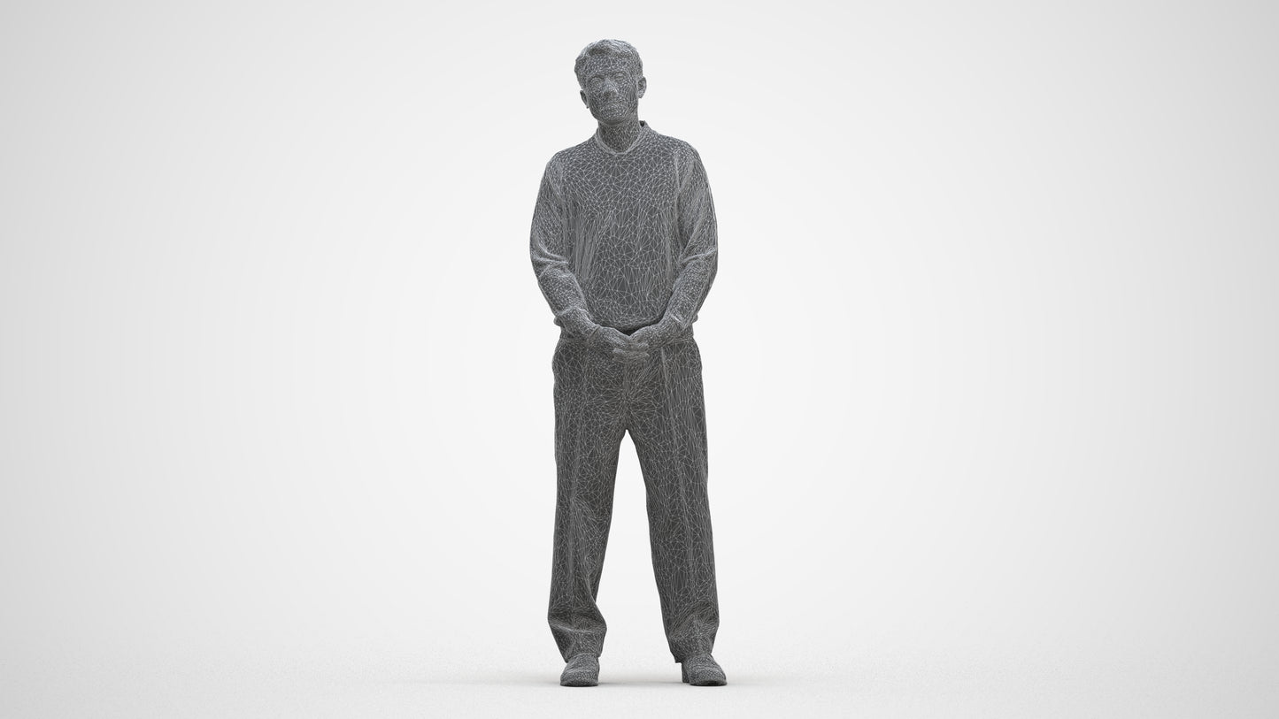 3D people model man casual standing, scanned human for 3ds Max rendering, three-quarter front view render