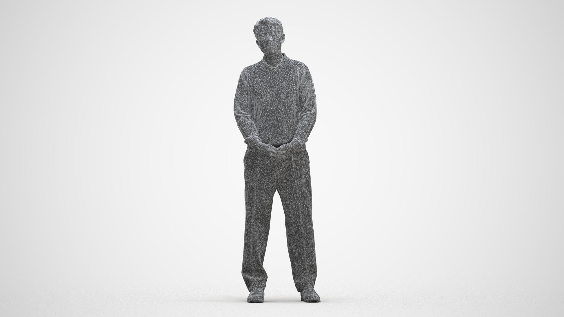 3D people model man casual standing, scanned human for 3ds Max rendering, three-quarter front view render
