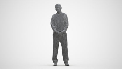 3D people model man casual standing, scanned human for 3ds Max rendering, three-quarter front view render