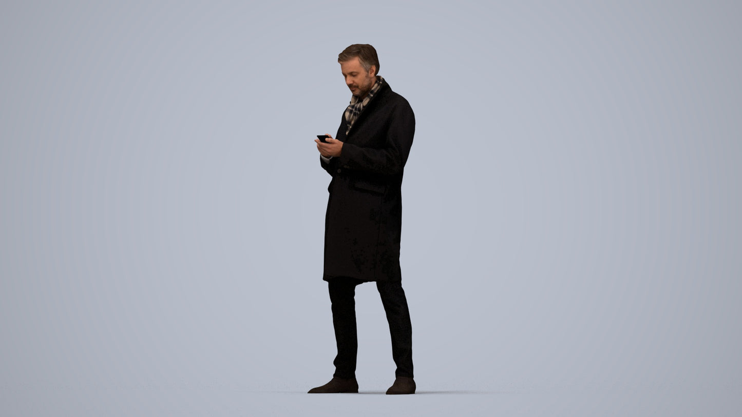 photogrammetry 3D man standing, realistic human model archviz FBX, top-down view render
