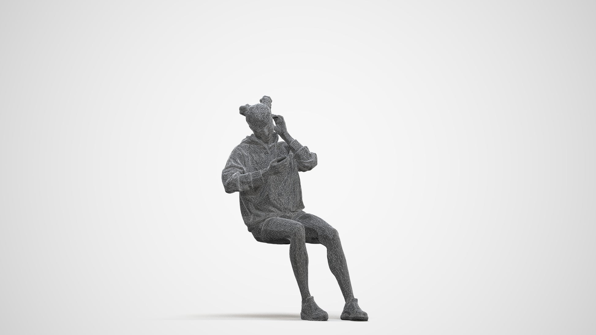 realistic 3D human woman casual sitting, archviz people FBX OBJ for Blender, three-quarter front view render