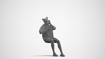 realistic 3D human woman casual sitting, archviz people FBX OBJ for Blender, three-quarter front view render