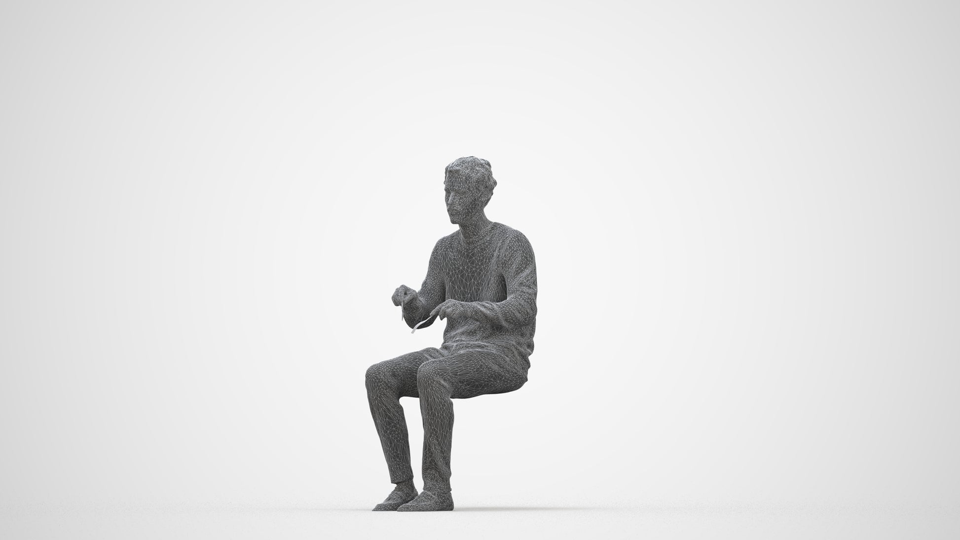 scanned 3D man casual sitting, photogrammetry people for Enscape and V-Ray, wireframe back view