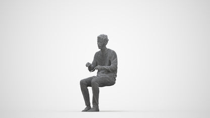 scanned 3D man casual sitting, photogrammetry people for Enscape and V-Ray, wireframe back view