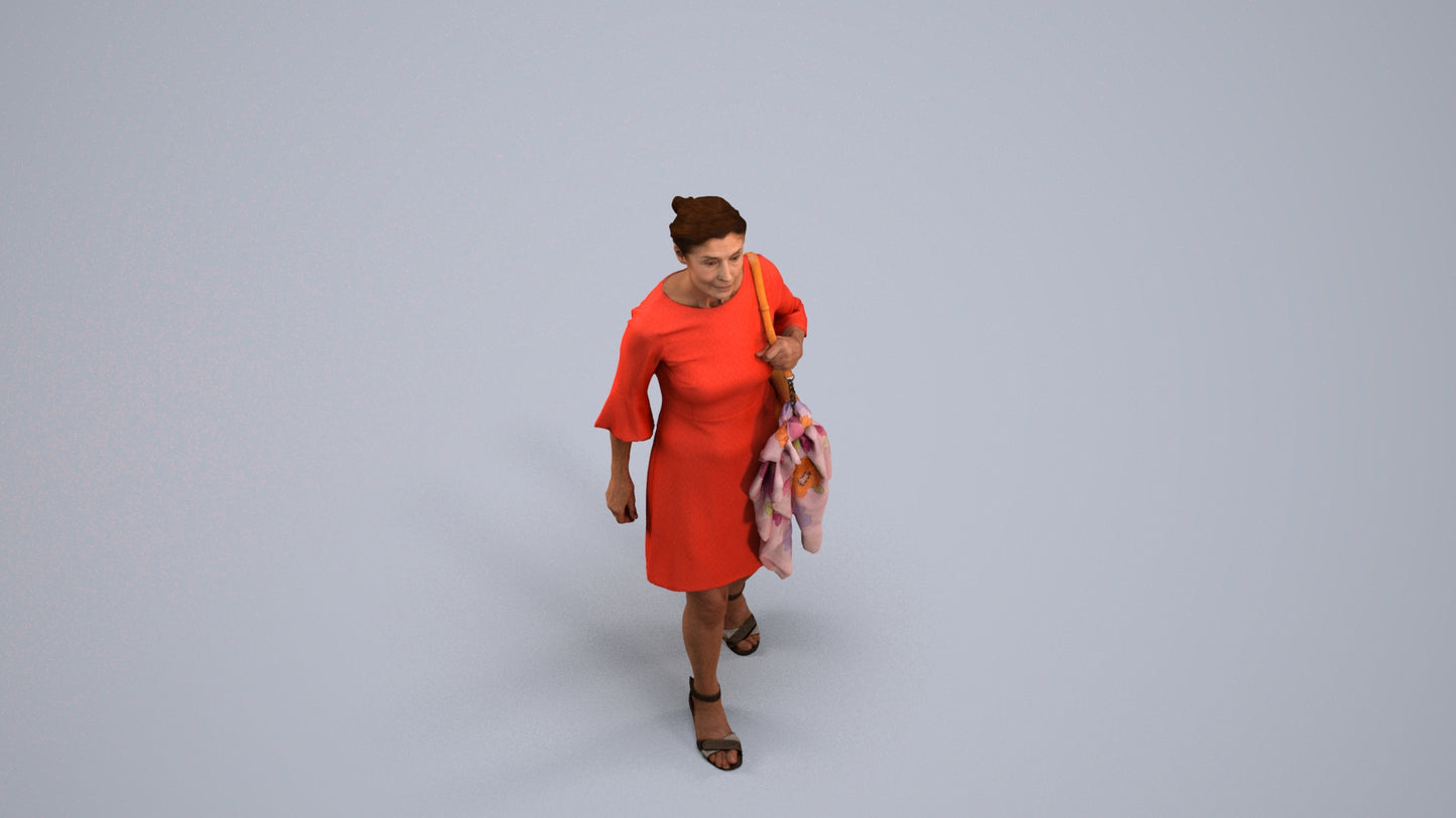 realistic 3D people senior woman business walking, render-ready for V-Ray and Corona, FBX OBJ, back view render