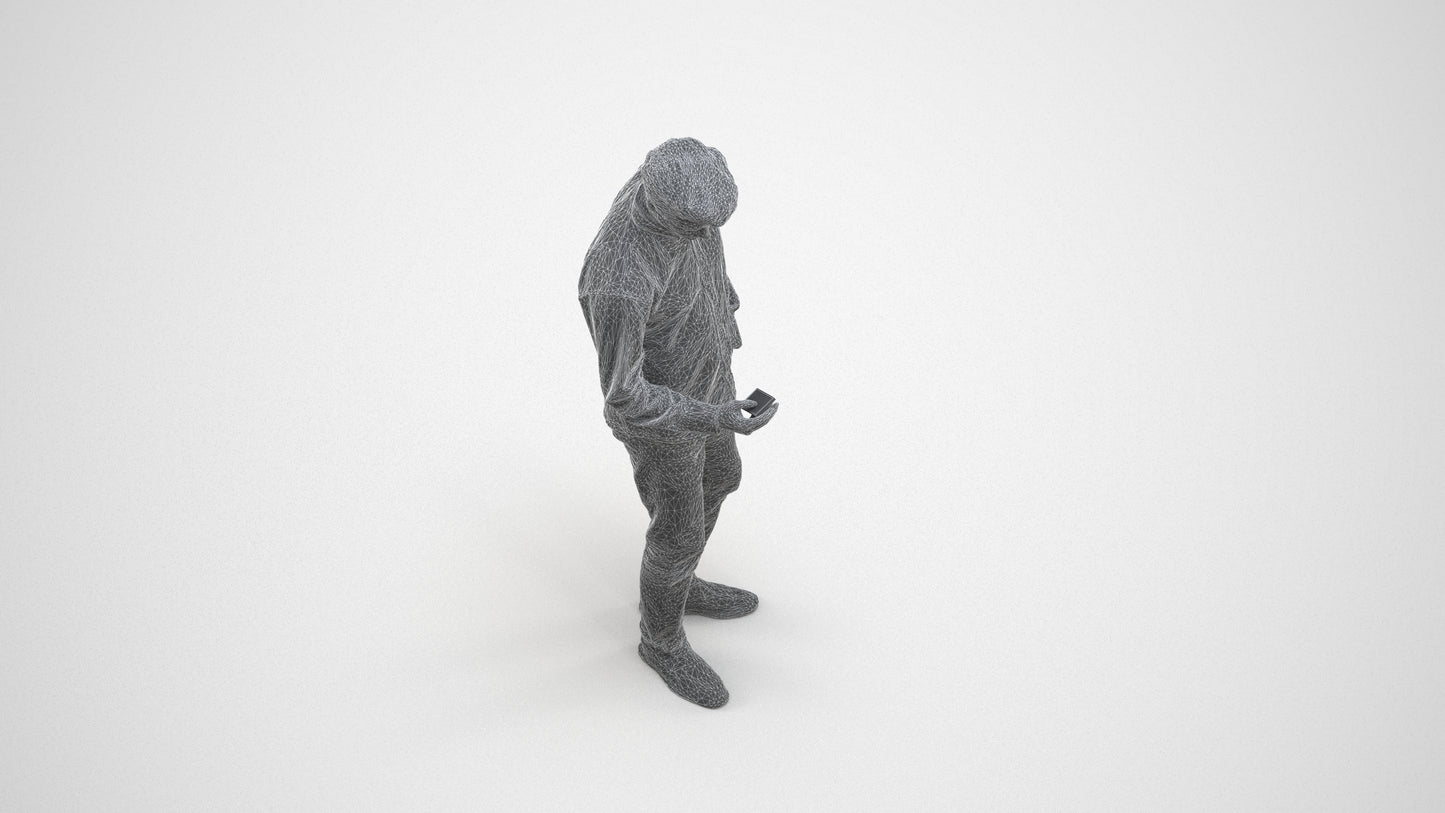 realistic 3D people man casual standing, render-ready for V-Ray and Corona, FBX OBJ, wireframe three-quarter view