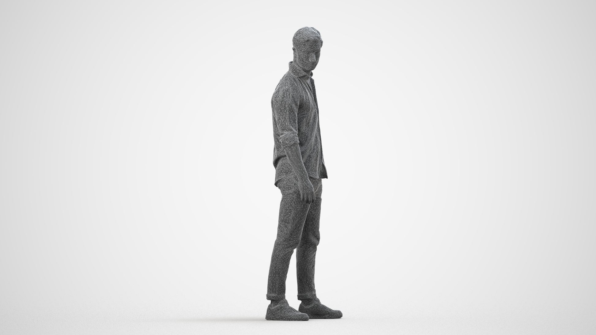 realistic 3D people man casual standing, render-ready for V-Ray and Corona, FBX OBJ, wireframe side view